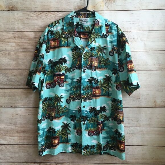 ALOHA REPUBLIC HAWAIIAN SHIRT IN MOTORCYCLE PRINT‎ - Picture 1 of 7